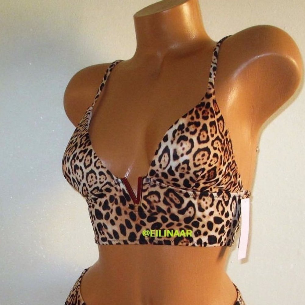 Victoria Secret Swim V-Hardware Bikini Top XS Extra-Small Leopard 30A-C 32A-B - Picture 7 of 8